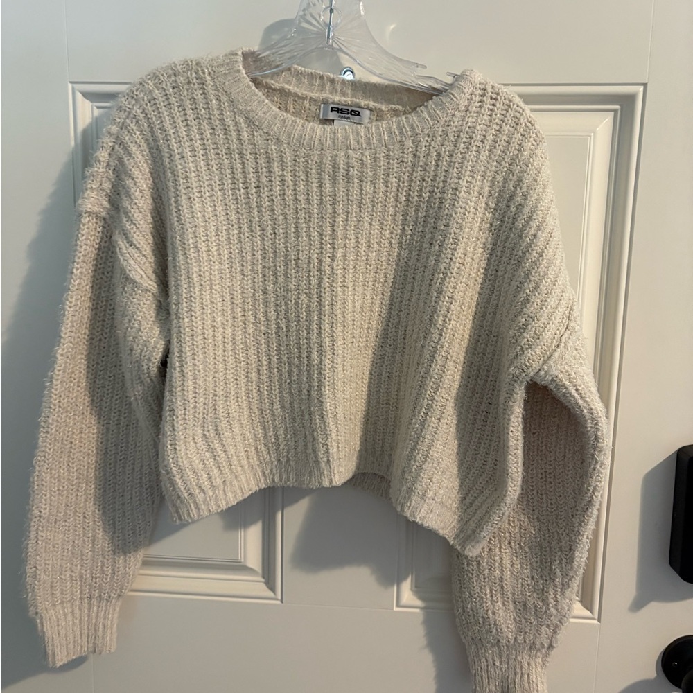 RSQ Cream Crew Neck Cropped Sweater